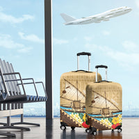 Personalised Bula Vinaka Fiji Drua Luggage Cover Fijian Traditional Canoe Tapa Cloth Beige