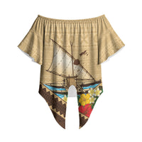 Personalised Bula Vinaka Fiji Drua Off Shoulder Wrap Waist Top Fijian Traditional Canoe Tapa Cloth Beige