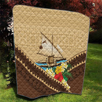 Personalised Bula Vinaka Fiji Drua Quilt Fijian Traditional Canoe Tapa Cloth Beige