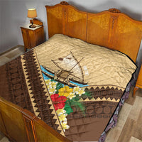 Personalised Bula Vinaka Fiji Drua Quilt Fijian Traditional Canoe Tapa Cloth Beige