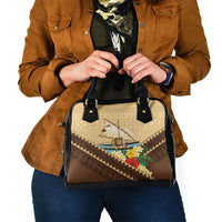 Personalised Bula Vinaka Fiji Drua Shoulder Handbag Fijian Traditional Canoe Tapa Cloth Beige