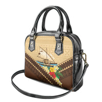 Personalised Bula Vinaka Fiji Drua Shoulder Handbag Fijian Traditional Canoe Tapa Cloth Beige