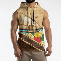 Personalised Bula Vinaka Fiji Drua Sleeveless Hoodie Fijian Traditional Canoe Tapa Cloth Beige LT14 - Polynesian Pride