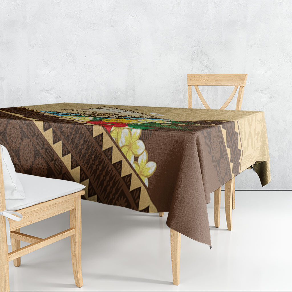 Personalised Bula Vinaka Fiji Drua Tablecloth Fijian Traditional Canoe Tapa Cloth Beige