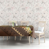 Personalised Bula Vinaka Fiji Drua Tablecloth Fijian Traditional Canoe Tapa Cloth Beige