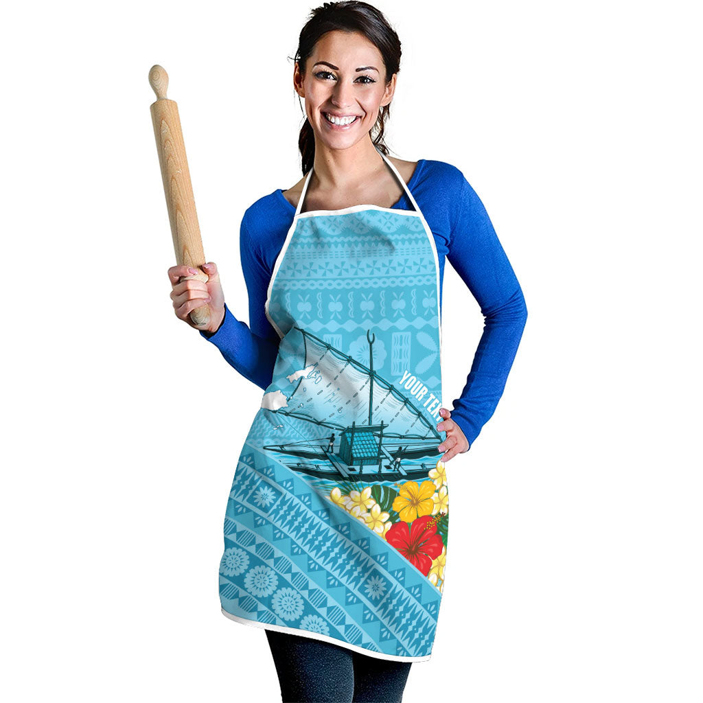 Personalised Bula Vinaka Fiji Drua Apron Fijian Traditional Canoe Tapa Cloth Blue LT14 - Polynesian Pride