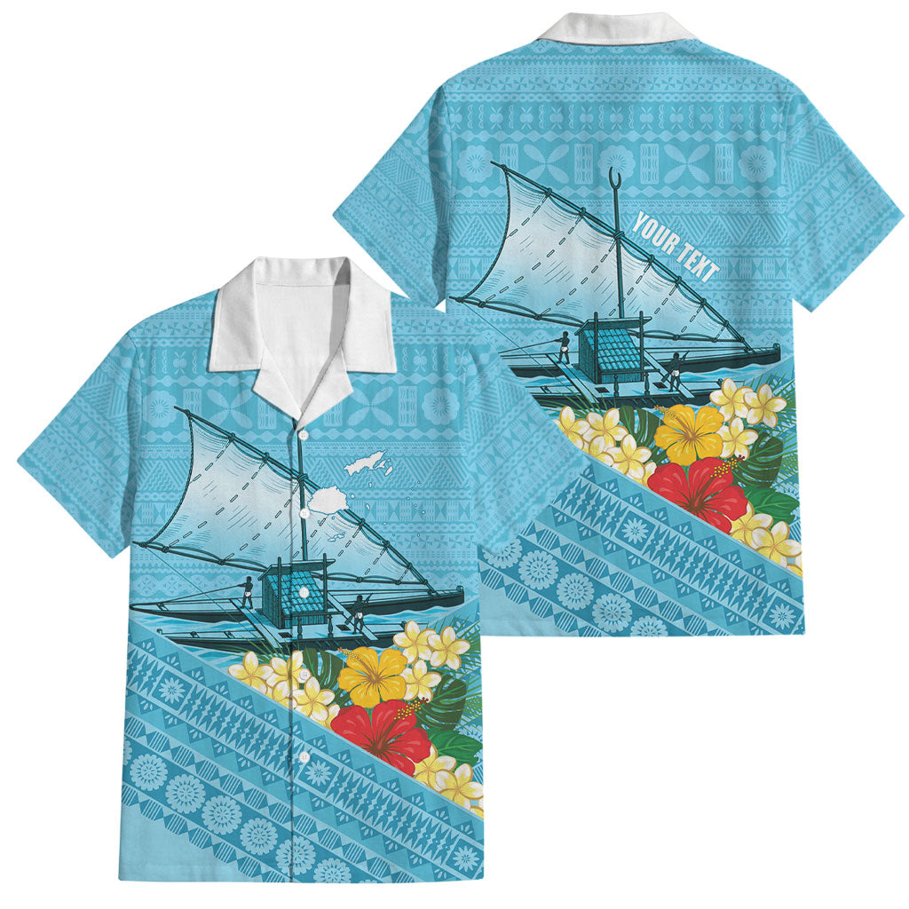 Personalised Bula Vinaka Fiji Drua Family Matching Long Sleeve Bodycon Dress and Hawaiian Shirt Fijian Traditional Canoe Tapa Cloth Blue LT14 Dad's Shirt - Short Sleeve Blue - Polynesian Pride