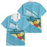 Personalised Bula Vinaka Fiji Drua Family Matching Long Sleeve Bodycon Dress and Hawaiian Shirt Fijian Traditional Canoe Tapa Cloth Blue LT14 Dad's Shirt - Short Sleeve Blue - Polynesian Pride
