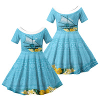 Personalised Bula Vinaka Fiji Drua Family Matching Mermaid Dress and Hawaiian Shirt Fijian Traditional Canoe Tapa Cloth Blue LT14 Daughter's Dress Blue - Polynesian Pride
