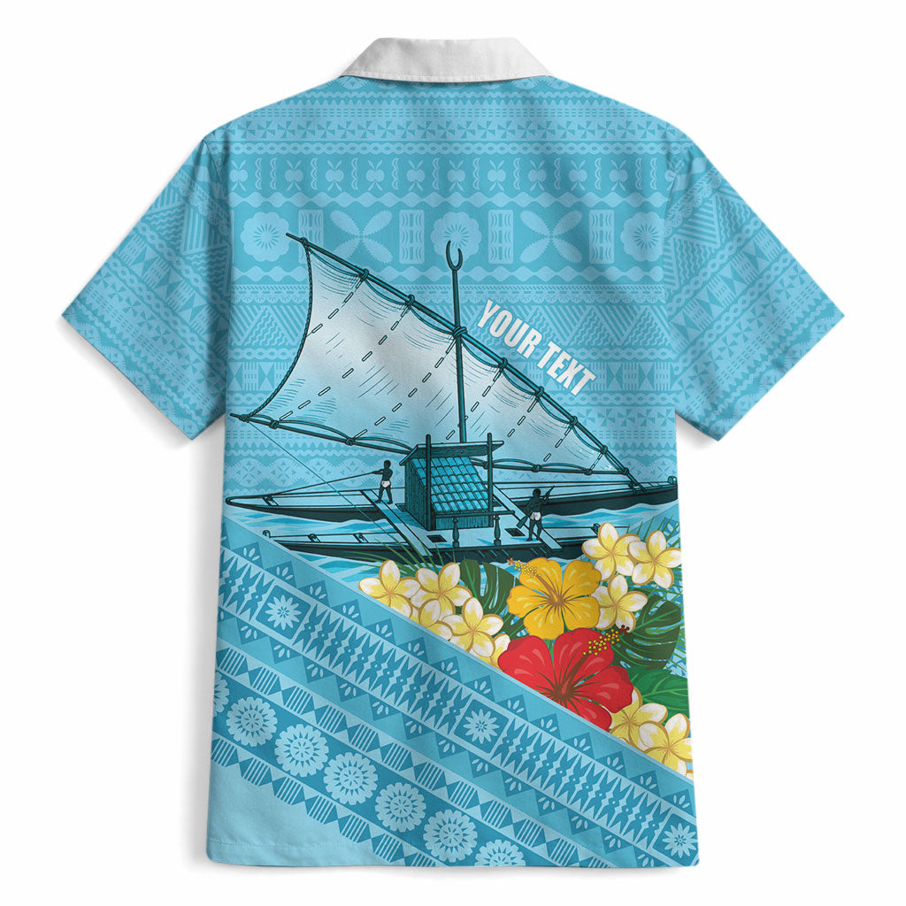 Personalised Bula Vinaka Fiji Drua Hawaiian Shirt Fijian Traditional Canoe Tapa Cloth Blue