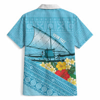 Personalised Bula Vinaka Fiji Drua Hawaiian Shirt Fijian Traditional Canoe Tapa Cloth Blue