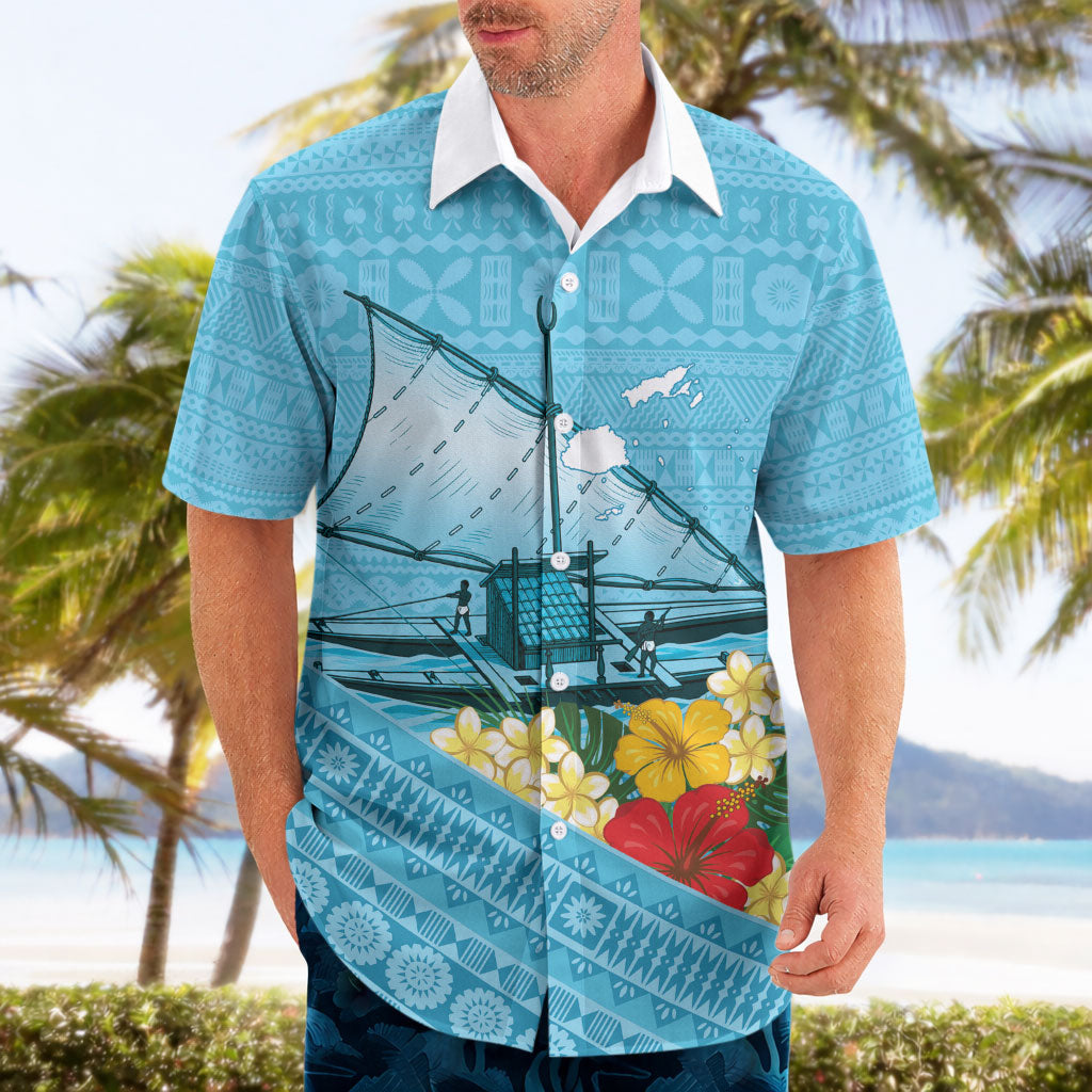 Personalised Bula Vinaka Fiji Drua Hawaiian Shirt Fijian Traditional Canoe Tapa Cloth Blue