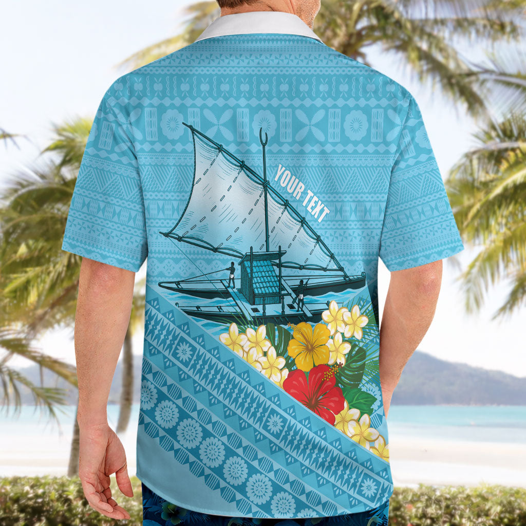Personalised Bula Vinaka Fiji Drua Hawaiian Shirt Fijian Traditional Canoe Tapa Cloth Blue