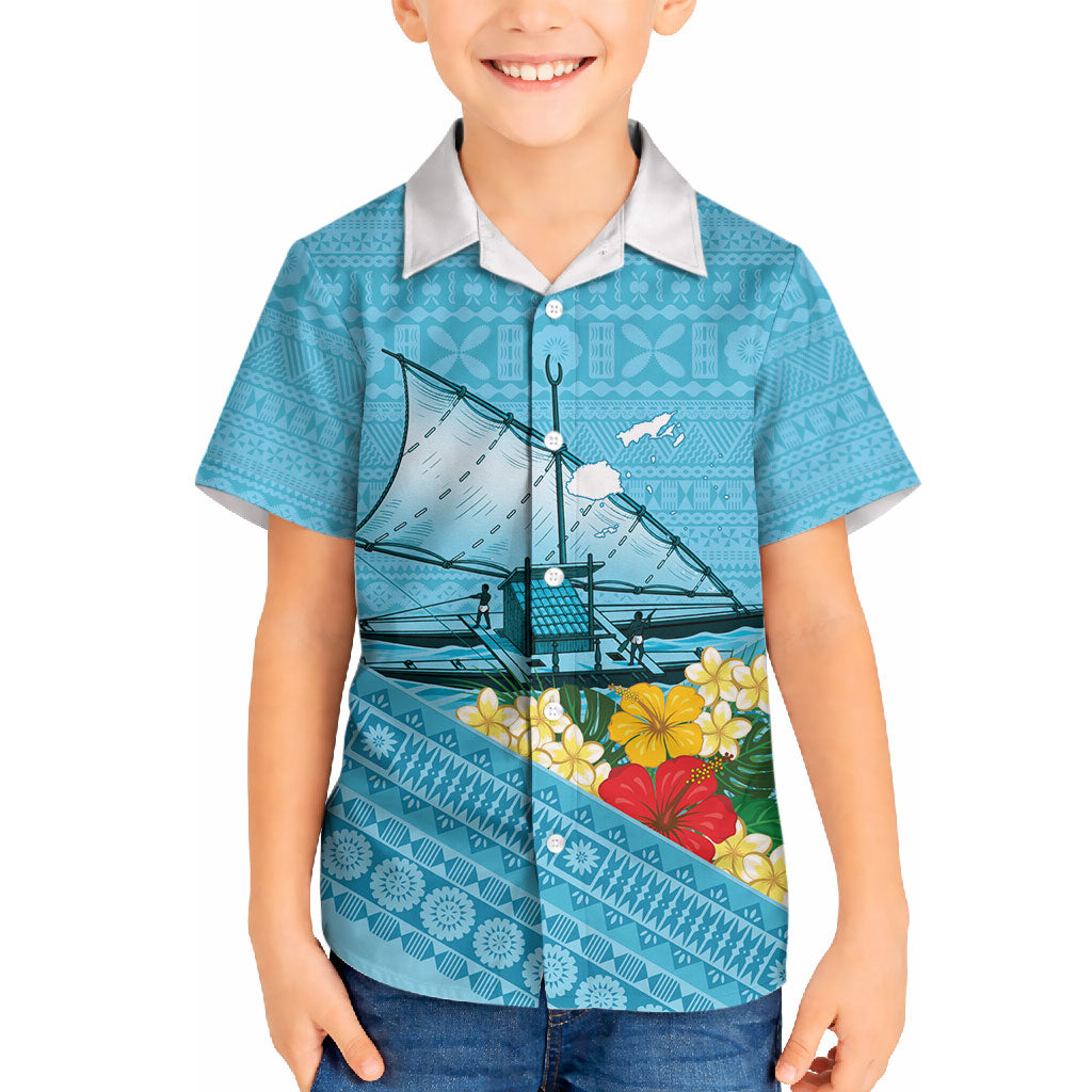Personalised Bula Vinaka Fiji Drua Hawaiian Shirt Fijian Traditional Canoe Tapa Cloth Blue