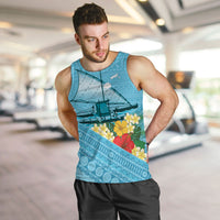 Personalised Bula Vinaka Fiji Drua Men Tank Top Fijian Traditional Canoe Tapa Cloth Blue