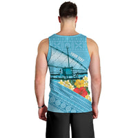 Personalised Bula Vinaka Fiji Drua Men Tank Top Fijian Traditional Canoe Tapa Cloth Blue