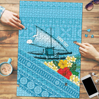Personalised Bula Vinaka Fiji Drua Puzzle Fijian Traditional Canoe Tapa Cloth Blue LT14 Blue - Polynesian Pride