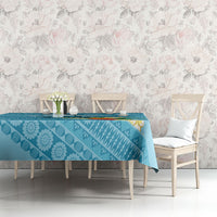 Personalised Bula Vinaka Fiji Drua Tablecloth Fijian Traditional Canoe Tapa Cloth Blue
