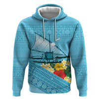 Personalised Bula Vinaka Fiji Drua Zip Hoodie Fijian Traditional Canoe Tapa Cloth Blue LT14 Pullover Hoodie Blue - Polynesian Pride