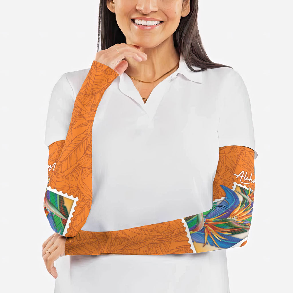 Aloha Hawaii Pua Manu Arm Sleeves Hawaiian Bird of Paradise Flowers Stylized Stamp LT14 - Polynesian Pride