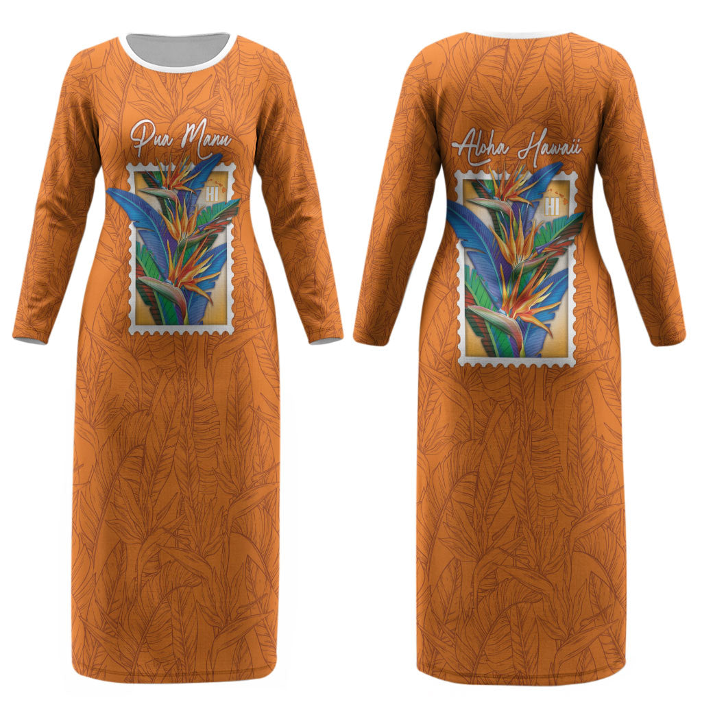 Aloha Hawaii Pua Manu Couples Matching Long Sleeve Bodycon Dress and Long Sleeve Button Shirt Hawaiian Bird of Paradise Flowers Stylized Stamp LT14 - Polynesian Pride