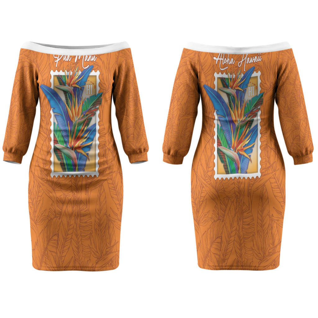 Aloha Hawaii Pua Manu Couples Matching Off The Shoulder Long Sleeve Dress and Hawaiian Shirt Hawaiian Bird of Paradise Flowers Stylized Stamp LT14 - Polynesian Pride