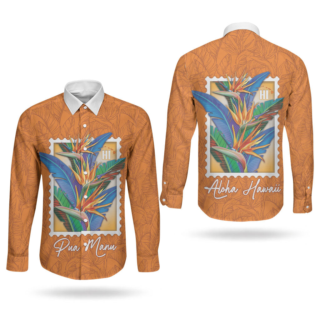 Aloha Hawaii Pua Manu Couples Matching Summer Maxi Dress and Long Sleeve Button Shirt Hawaiian Bird of Paradise Flowers Stylized Stamp LT14 - Polynesian Pride