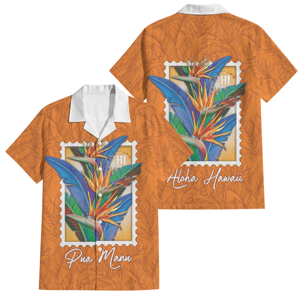 Aloha Hawaii Pua Manu Family Matching Long Sleeve Bodycon Dress and Hawaiian Shirt Hawaiian Bird of Paradise Flowers Stylized Stamp LT14 Dad's Shirt - Short Sleeve Orange - Polynesian Pride