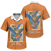 Aloha Hawaii Pua Manu Family Matching Long Sleeve Bodycon Dress and Hawaiian Shirt Hawaiian Bird of Paradise Flowers Stylized Stamp LT14 Son's Shirt Orange - Polynesian Pride