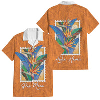 Aloha Hawaii Pua Manu Family Matching Puletasi and Hawaiian Shirt Hawaiian Bird of Paradise Flowers Stylized Stamp LT14 Dad's Shirt - Short Sleeve Orange - Polynesian Pride