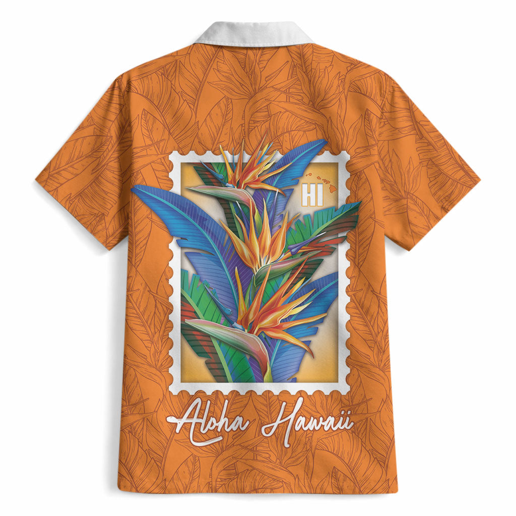 Aloha Hawaii Pua Manu Hawaiian Shirt Hawaiian Bird of Paradise Flowers Stylized Stamp