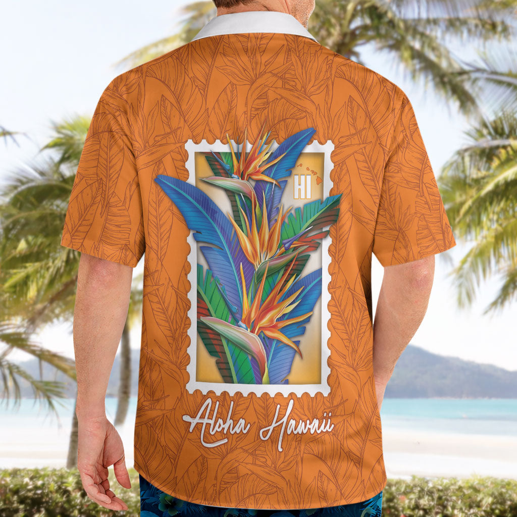 Aloha Hawaii Pua Manu Hawaiian Shirt Hawaiian Bird of Paradise Flowers Stylized Stamp