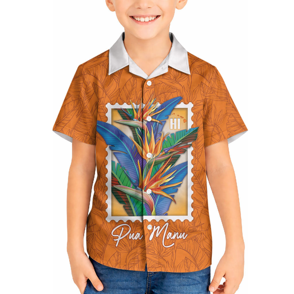 Aloha Hawaii Pua Manu Hawaiian Shirt Hawaiian Bird of Paradise Flowers Stylized Stamp