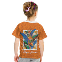 Aloha Hawaii Pua Manu Kid T Shirt Hawaiian Bird of Paradise Flowers Stylized Stamp