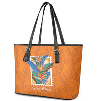 Aloha Hawaii Pua Manu Leather Tote Bag Hawaiian Bird of Paradise Flowers Stylized Stamp
