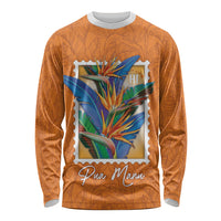 Aloha Hawaii Pua Manu Long Sleeve Shirt Hawaiian Bird of Paradise Flowers Stylized Stamp