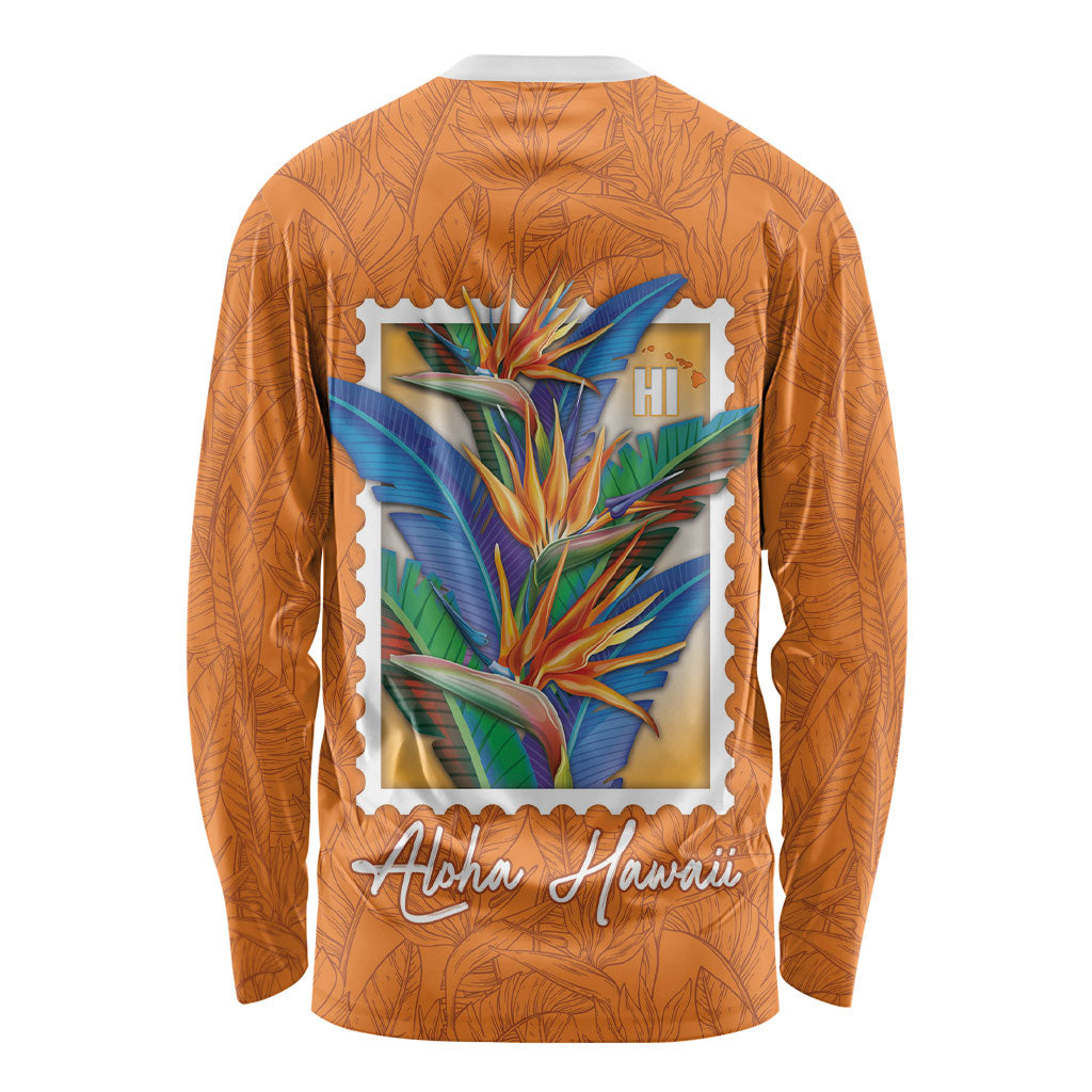 Aloha Hawaii Pua Manu Long Sleeve Shirt Hawaiian Bird of Paradise Flowers Stylized Stamp