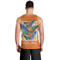 Aloha Hawaii Pua Manu Men Tank Top Hawaiian Bird of Paradise Flowers Stylized Stamp