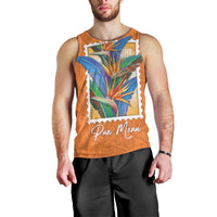 Aloha Hawaii Pua Manu Men Tank Top Hawaiian Bird of Paradise Flowers Stylized Stamp