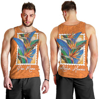 Aloha Hawaii Pua Manu Men Tank Top Hawaiian Bird of Paradise Flowers Stylized Stamp
