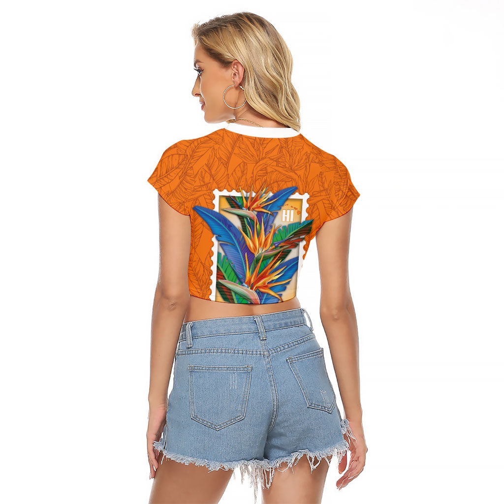 Aloha Hawaii Pua Manu Raglan Cropped T Shirt Hawaiian Bird of Paradise Flowers Stylized Stamp