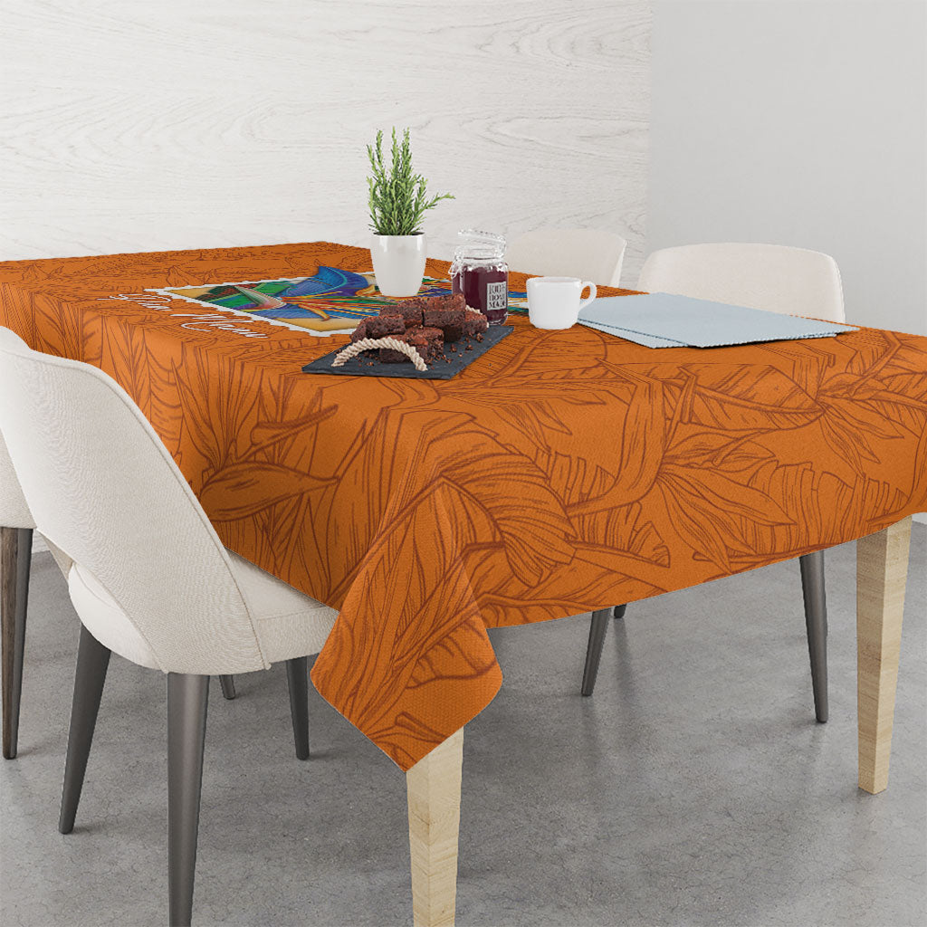 Aloha Hawaii Pua Manu Tablecloth Hawaiian Bird of Paradise Flowers Stylized Stamp