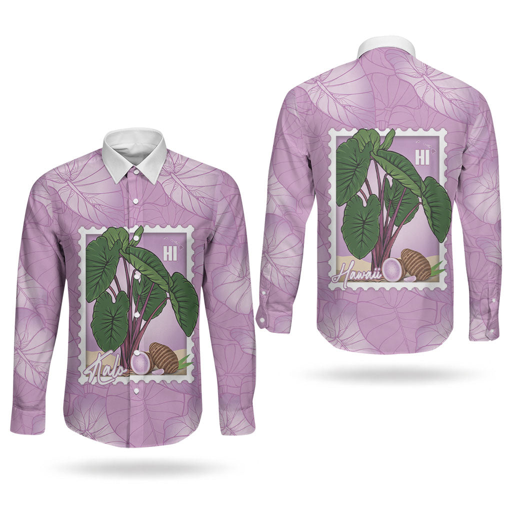 Aloha Hawaii Kalo Couples Matching Mermaid Dress and Long Sleeve Button Shirt Hawaiian Taro Leaves Stylized Stamp LT14 - Polynesian Pride