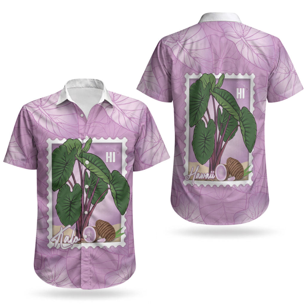 Aloha Hawaii Kalo Couples Matching Off Shoulder Short Dress and Hawaiian Shirt Hawaiian Taro Leaves Stylized Stamp LT14 - Polynesian Pride