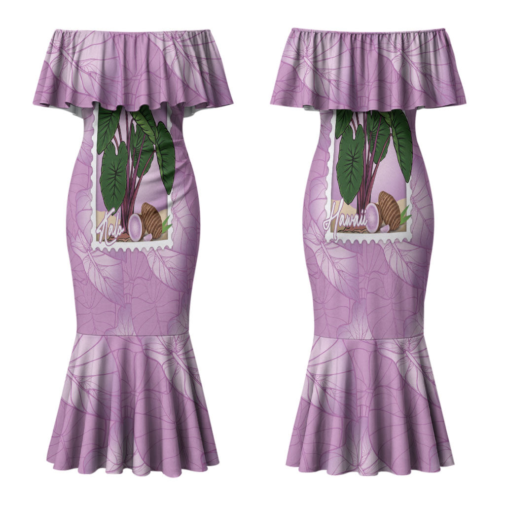 Aloha Hawaii Kalo Family Matching Mermaid Dress and Hawaiian Shirt Hawaiian Taro Leaves Stylized Stamp LT14 Mom's Dress Purple - Polynesian Pride