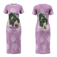 Aloha Hawaii Kalo Family Matching Short Sleeve Bodycon Dress and Hawaiian Shirt Hawaiian Taro Leaves Stylized Stamp LT14 Mom's Dress Purple - Polynesian Pride