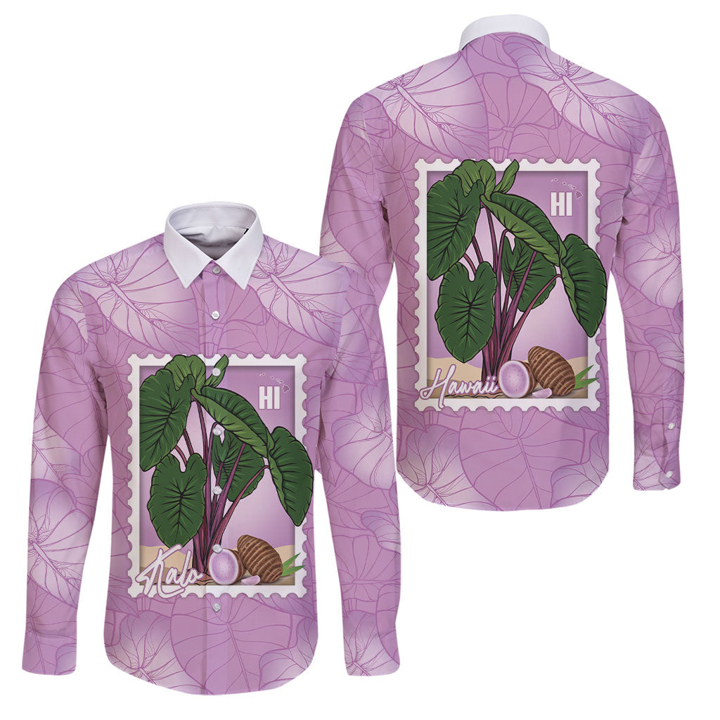 Aloha Hawaii Kalo Family Matching Tank Maxi Dress and Hawaiian Shirt Hawaiian Taro Leaves Stylized Stamp LT14 Dad's Shirt - Long Sleeve Purple - Polynesian Pride