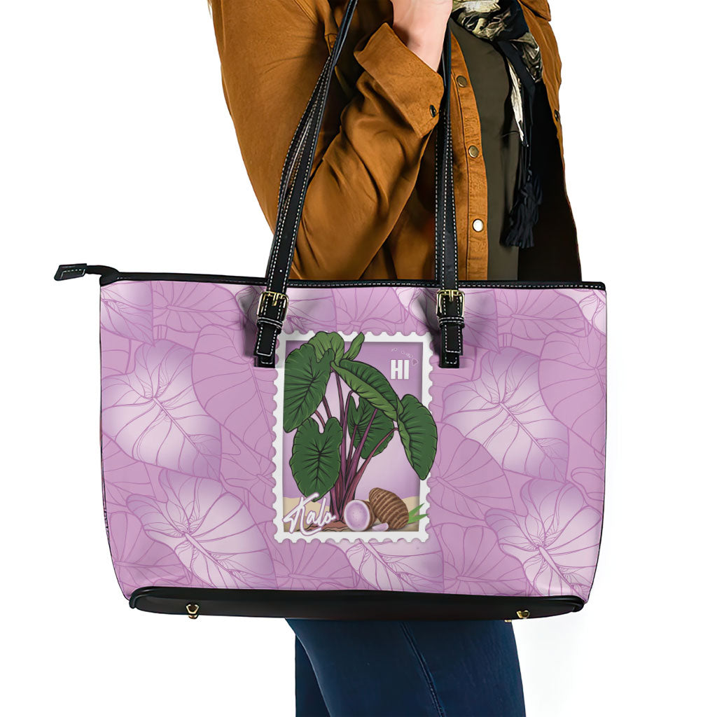 Aloha Hawaii Kalo Leather Tote Bag Hawaiian Taro Leaves Stylized Stamp