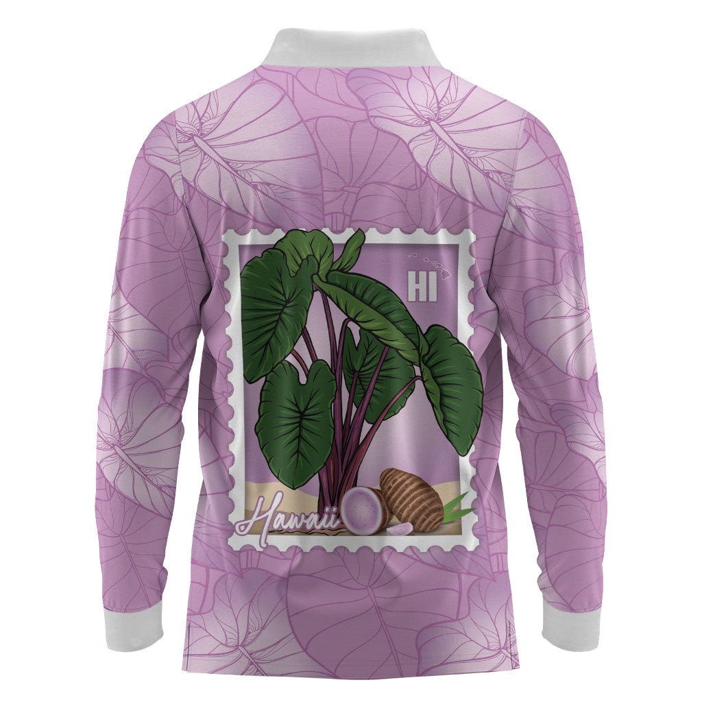 Aloha Hawaii Kalo Long Sleeve Polo Shirt Hawaiian Taro Leaves Stylized Stamp