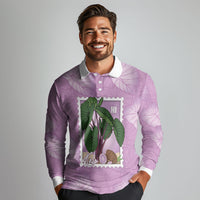 Aloha Hawaii Kalo Long Sleeve Polo Shirt Hawaiian Taro Leaves Stylized Stamp